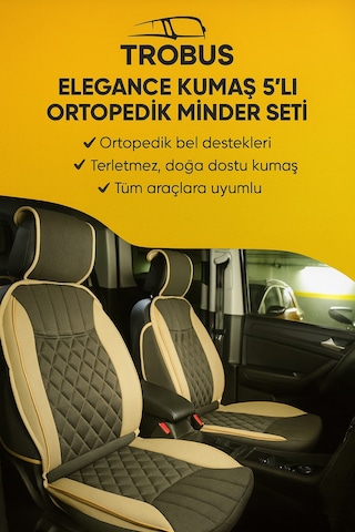 Ford Tourneo Connect 2002-2013 Trobus Elegance Ortopedik Araç Koltuk Minderi 5'li Set, Hava Yastığı Uyumlu Bej Koyu Bej