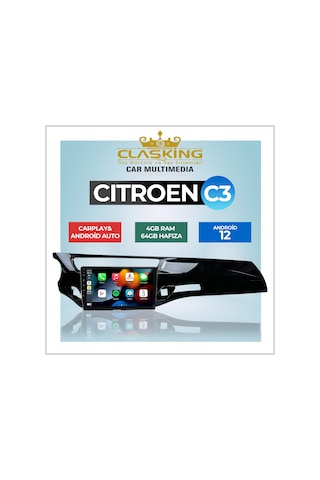 Cıtroen C3 2010-2015 Siyah 4 Gb Ram 64 Gb Hafıza Androıd Multımed