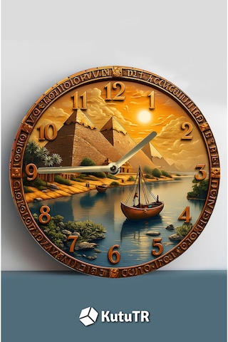 Pharaoh Time Antik Mısır Temalı Piramit Duvar Saati Sessiz Mekanizma Ahşap Kuvars Sdw225 Renkli