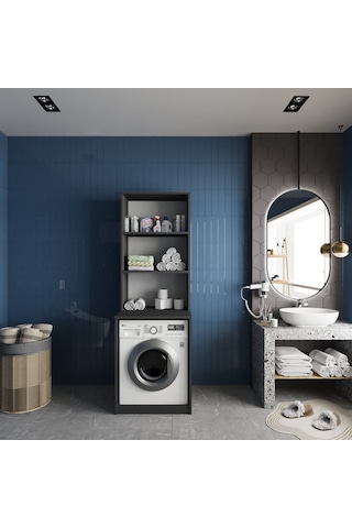Aspen Çamaşır Ve Kurutma Makinesi Dolabı Banyo Dolabı Füme Beyaz Antrasit - Beyaz