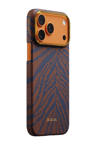 İphone 17 Pro Max Kılıf M-safe Uyumlu Aramid Fiber Pitaka Breath Of Veins Serisi Kapak Turuncu-laciv Turuncu - Lacivert