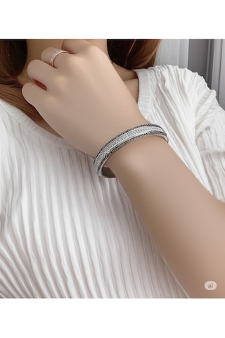 Çelik Silver Taşlı Bileklik Çok Renkli