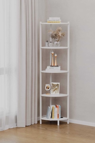 Bes Rafli Çok Amaçli Köse Kitaplik Beyaz Profil Çam Sunta 40x30x150 Cm Mtl043 Beyaz-çam