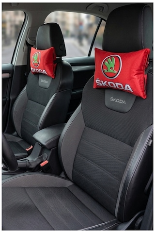 Skoda Araç Uyumlu Dijital Baskılı Seyahat Boyun Yastığı - Şık Tasarım Kırmızı