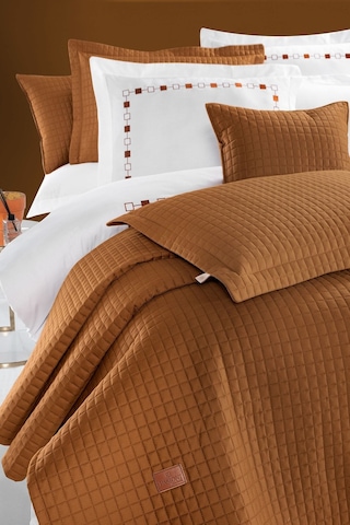 Elegante %100 Pamuk Saten Yatak Örtüsü Seti Hardal Bej