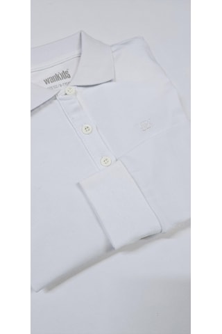 Unisex Çocuk Polo Yaka Uzun Kollu Tişört Sweatshirt Bej