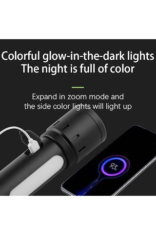 Şarjlı Led El Feneri Kamp Lambası - 5000 Mah Powerbank, Teleskopik Zoom, Acil Durum Sos , Kamp, Av, Balıkçılık Ve Outdoor Kullanım Gri