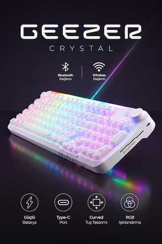 Geezer Crystal Kablolu/kablosuz Bt Wireless Bağlantı Türkçe Q Klavye Beyaz Sk-710ctm