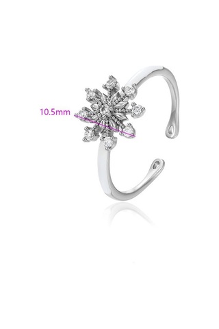 Zirkon Taşlı Kar Tanesi Motifli Platin Kaplama Ayarlanabilir Kadın Yüzük Silver
