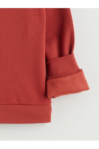 LC Waikiki Lcw Kids Kırmızı Bisiklet Yaka Baskılı Kız Çocuk Kalın Sweatshirt Dull Red