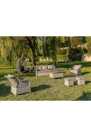 Rattani Lupa Eslem Rattan Bahçe Mobilyası 3+1+1 Puf Ve Salıncak Dahil" Masalı Garantili Bej