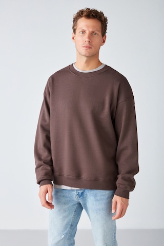 Grimelange Stephan  Erkek Yumuşacık Kumaşlı Organik Pamuklu Oversize Fit Yuvarlak Yakalı Kahverengi Sweatshirt