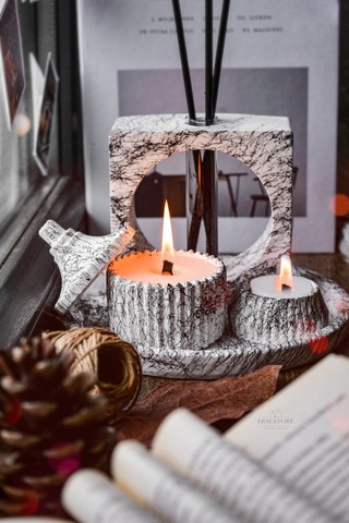 Mermer Desen Tasarım Kokulu Soya Mum, Vazo, Tealightlık, Tepsi Ve 001