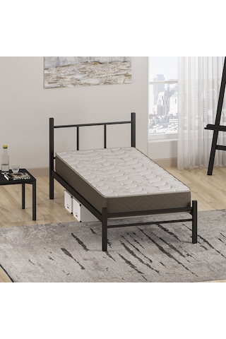 Metal Karyola + Basic Full Ortopedik Yatak, 100x200 Cm Siyah Ren 8007432