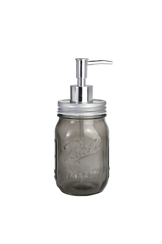 Cam Sıvı Sabunluk,çiçek Desenli Gri 8x8x10cm 420ml