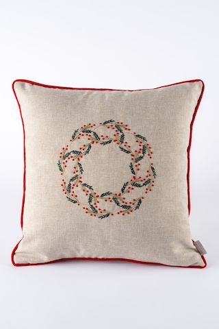 Xmas Bej Nakşlı Biyeli Kırlent Kılıfı 45x45 2550 Bej