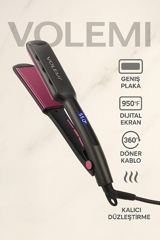 Volemı V-0106 Geniş Plakalı Saç Düzleştirici Hızlı Isınma, Dijital Led Ekran, Parlak Ve Pürüzsüz Saçlar