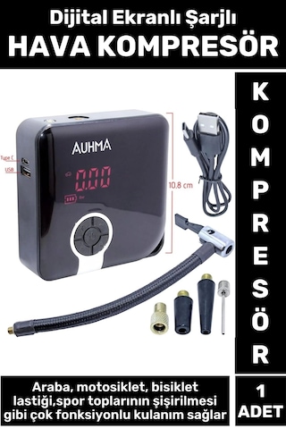 Premium Yüksek Basınçlı Motosiklet Bisiklet Top Lastik Şişirme Şarjlı Dijital Ekranlı Hava Kompresör