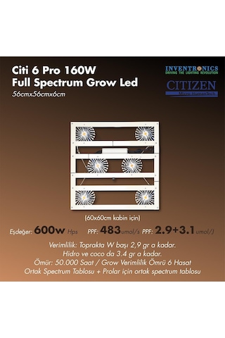 Citi 6 Pro 160w Full Spectrum Grow Led Lamba