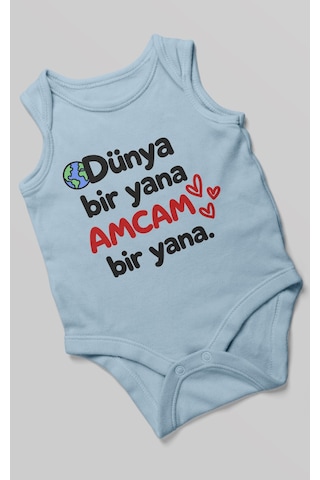 Morivokids Dünya Bir Yana, Amcam Bir Yana Sıfır Kollu Bebek Zıbını %100 Pamuk Zbn170-sk Bebe Mavisi