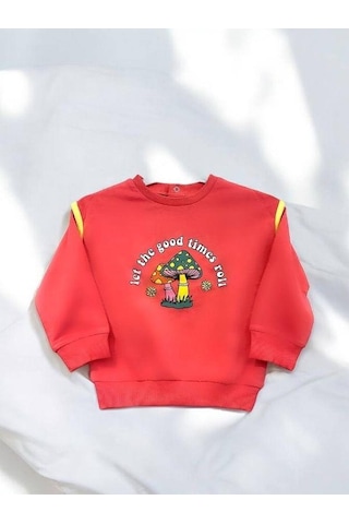 Zekids Kız Bebek Good Times Yazılı Mantar Baskılı Sweat-14459 Pembe