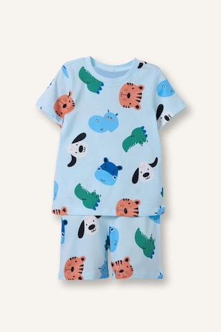 Defacto Hayvan Baskılı 2li Pijama Açık Mavi Takımı Erkek Bebek H7902a526hsbe440 Mavi-be440