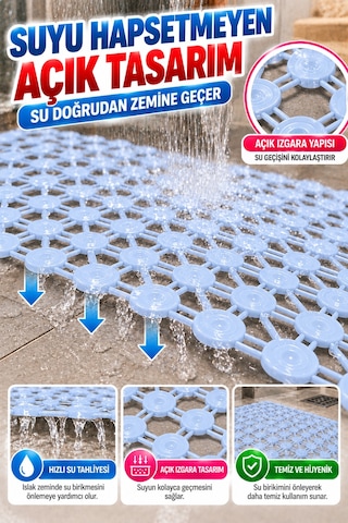 Crystal Kaymaz Vantuzlu Banyo Paspası Mavi 68x35 Cm Islak Zemin Kaydırmaz Küvet Duşakabin Pvc Matı