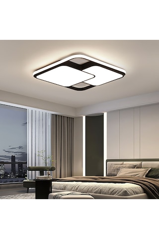 Catluz 50X50 CM Siyah 2'li Kare Led Tavan Lambası Avize Modern Aydınlatma 3 Işık Rengi Kumandalı Siyah