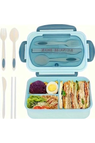 Trendooze Gaojunshop01 Mavi 3 Bölmeli Bpa İçermeyen Mikrodalgada Kullanılabilir Silikon Yemek Kutusu Mavi