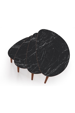 Nora 4lü Dörtlü Mdf Ahşap Zigon Sehpa - Siyah Mermer Desen