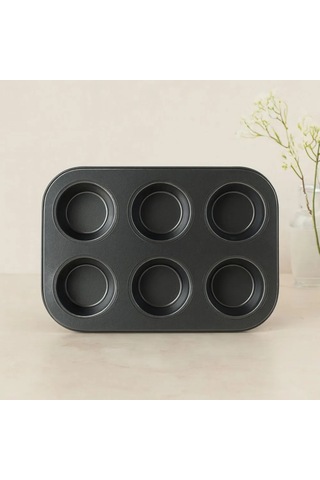 Jenerik 6 Gözlü Siyah Metal Muffin Kalıbı