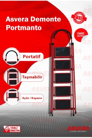 Yakut Serisi Patika 5 Basamaklı Katlanır Merdiven Depo, Bahçe Ve Ev İçin Güvenli 1 Adet