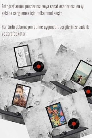 21lik Puzzle Poster Resim Çerçevesi Pvcli Postersiz Resimsiz Çerçeve Eskitme Gri, 48x68
