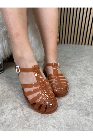 Kadın Çocuk Deniz Ayakkabısı Plaj Havuz Rafting Jel Görünümlü Şeritli Kaydırmaz Taban Sandalet 309 Karamel Kahverengi
