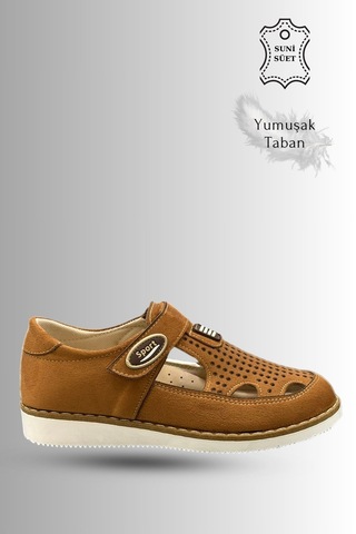 Sermoda Çocuk Sandalet - Cırtlı Süet Yumuşak Taban Erkek Çocuk Sandalet Taba