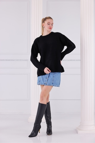 Bisiklet Yaka Oversize Basic Triko Kazak Siyah