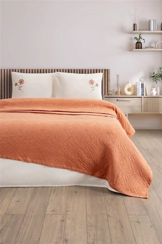 Çift Kişilik Nakışlı Jakarlı Pike-yatak Örtüsü Takımı-daniela-kayısı Kayısı Kayısı