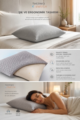 Sleep Home Thermo Switch Visco Yastık 40 X 60 Cm Açık Gri