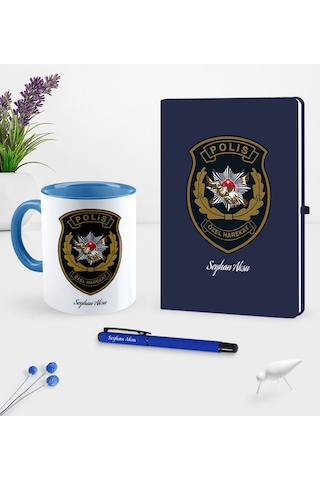 Kişiye Özel Polis Özel Harekat Temalı Lacivert Defter Kalem Kupa Lacivert