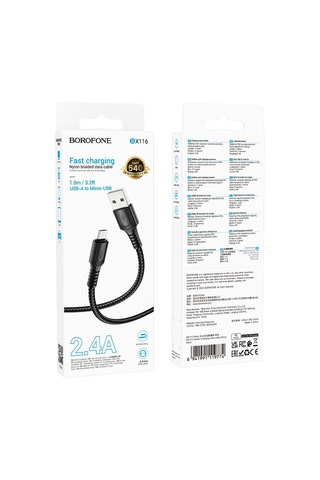 Borofone Bx116 1m 2.4a Usb'den Micro Usb'ye Belirli Şarj Veri Kablosu Siyah