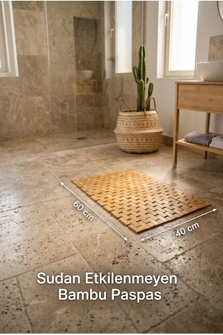 Atbyhome Bambu Banyo Paspası 40x60 Cm - Ahşap Duş Önü Banyo Matı Ve Kaymaz Paspas Suya Dayanıklı