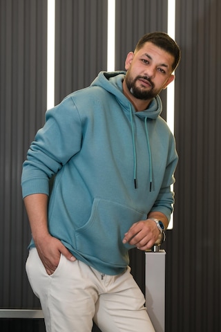Kapşonlu 3 İplik Kalın İçi Polarlı Oversize Kangru Cepli Erkek Sweatshirt Petrol Mavisi