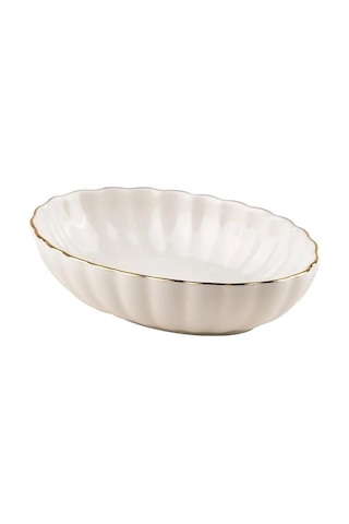 Kütahya Porselen Bone Luz Form Oval Kase Altın File 2 Parça 15cm Bnlzf15okss220 Beyaz