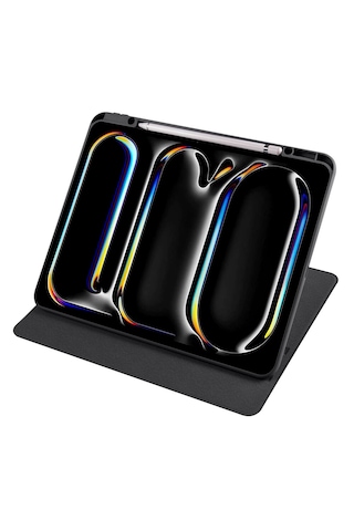 Arabulalaca Apple Uyumlu iPad Pro 13 2024 Siyah Renk Kalem Bölmeli Dönebilen Standlı Kılıf Standlı Kapak
