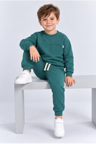 Ahengim Erkek Çocuk Cepli Sweatshirt Ve Jogger Eşofman Altı 2 Li Takım Günlük Rahat Çocuk Eşofman Seti Ak125 Koyu Yeşil