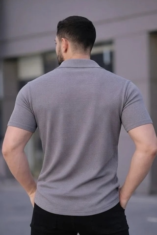 Etiler Collection Erkek Waffle Kumaş Kısa Kollu Düğmeli Açık Yaka Regular Fit Gömlek - Gri