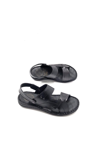 Deritarz Hakiki Deri Tam Ortopedik Masajlı Erkek Terlik Siyah