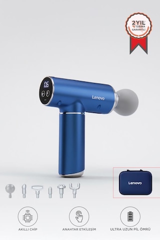 Lenovo N2 Titreşimli Darbeli Masaj Tabancası Güçlü 1800mah Şarjlı 6 Başlıklı Egzersiz Aleti Mavi