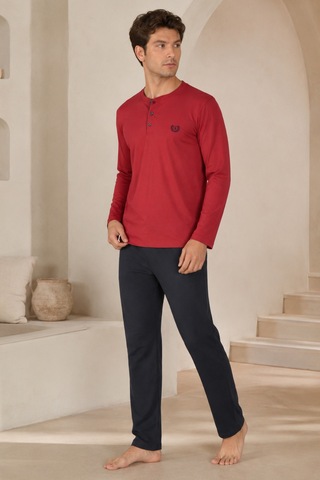 Loule Erkek Bordo %100 Pamuk Penye Uzun Kollu Pijama Takımı