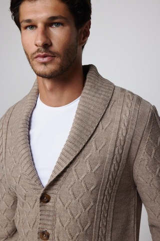 Tudors Slim Fit Dar Kesim Desenli Yumuşak Dokulu Düğmeli Kahverengi Erkek Hırka-29568 Kahverengi